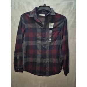 Sonoma mens plaid size small long sleeve red black flannel shirt super soft 7188